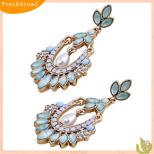 Terlaris Women Flower Chandelier Earrings Acrylic Rhinestone Faux Pearl Ear Stud Jewelry