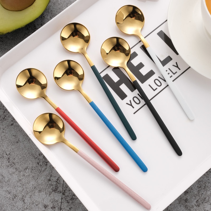 KIYOTE Sendok Panjang Teh Makan Kue Sup Estetik Unik / Long Cake Spoon