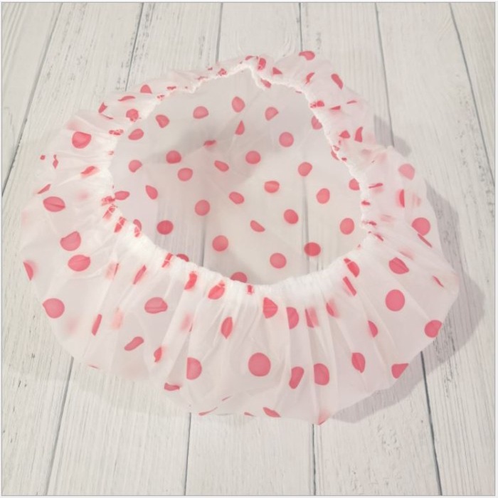 Shower Cap Plastik Polkadot Tebal Alat Mandi Pelindung Rambut Mandi