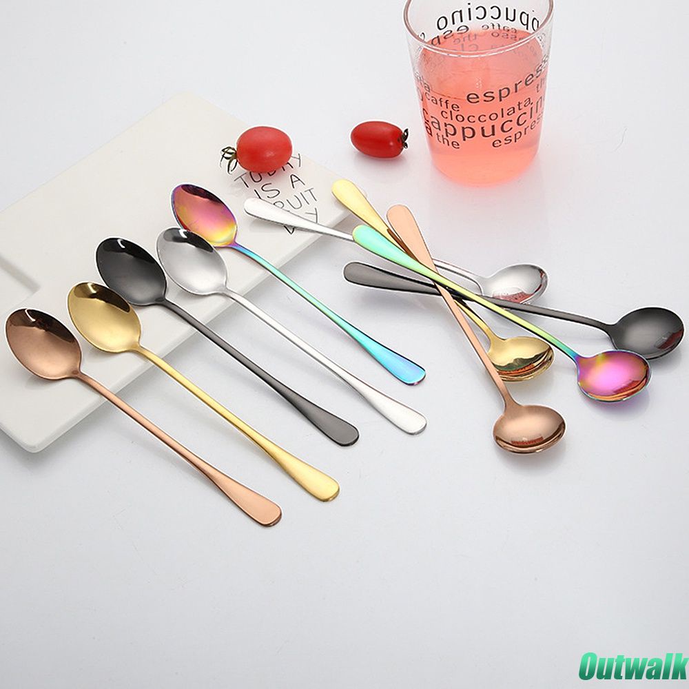 Sendok Pengaduk Kopi Bentuk Bulat Bahan Stainless Steel Lapis Titanium Warna Rose Gold