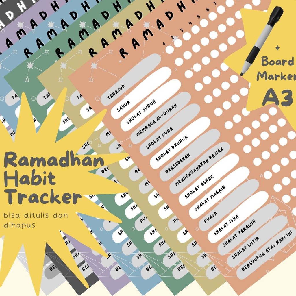 

Wall Planner Solucine - Ramadhan Habit Tracker - Free spidol + Reuseable - A3 / A4
