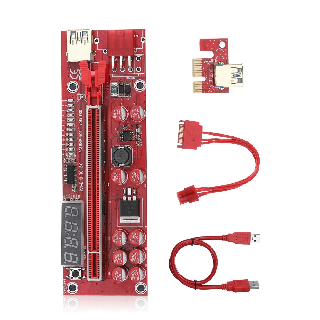 Pci-e Riser Ver011s plus Kartu Grafis GPU Adapter Riser Dengan 13 Lampu Led Warna Merah