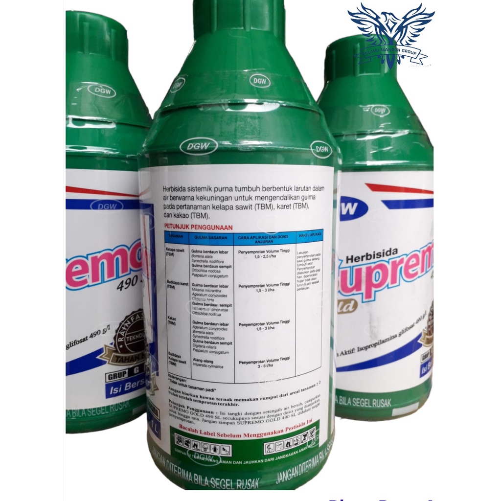 Herbisida Supremo Gold 1liter glifosat 490SL DGW Basmi Rumput Sampai Ke Akar Roundup rambo