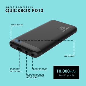 UNEED QuickBox PD10 PowerBank 10.000mAh Quick Charge 3.0 Black