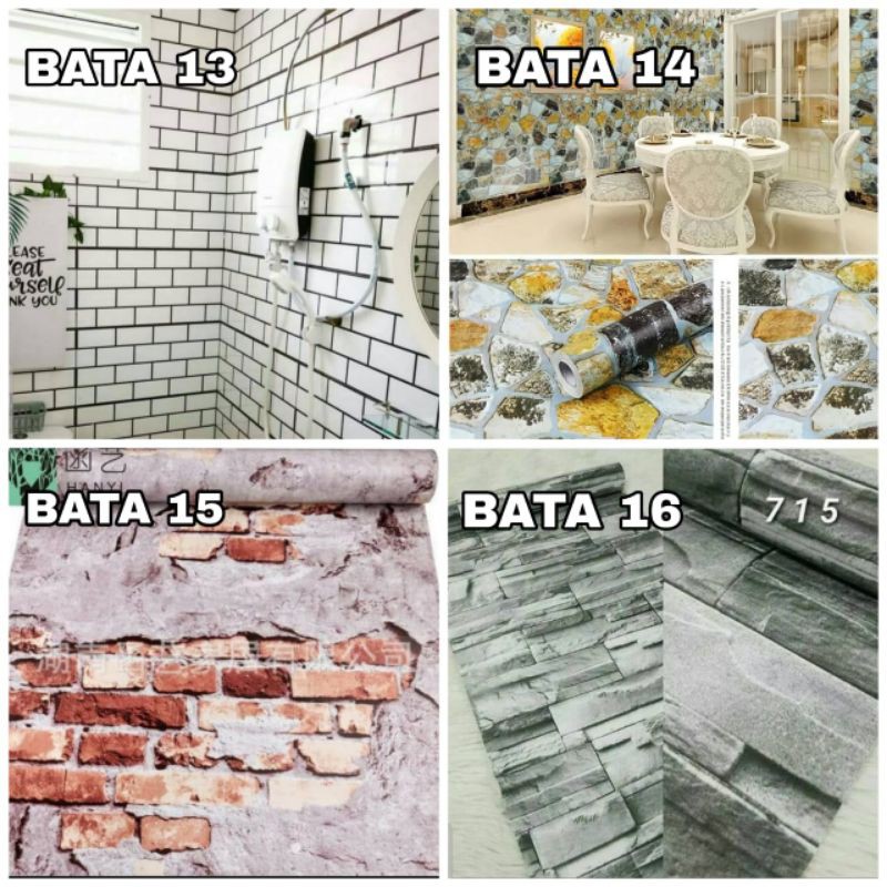 Wallpaper tahan air bata 3d 45cmx10m stiker dinding Wallpaper tahan air bata 3d 45cmx10m stiker dinding