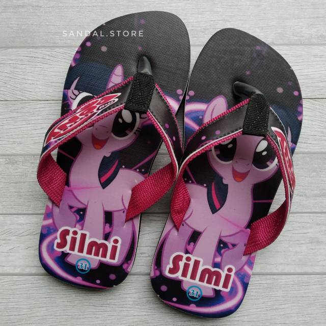 SANDAL CUSTOM NAMA ANAK/DEWASA KARAKTER LITTLEPONY - GRATIS CUSTOM SUKA SUKA