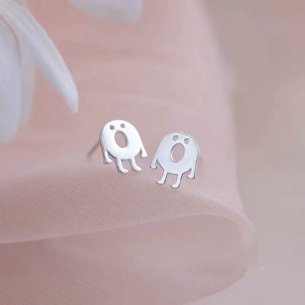 Anting stud mini Desain Hantu Labu halloween Bahan 925 Silver Untuk Wanita