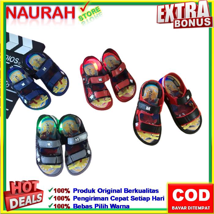 ✨ COD ✔️ Sandal Gunung Anak Jelly Alina P2118 1 Sendal Gunung Anak Karakter Kartun Spiderman Lampu LED 100% Original Kualitas Import Anti Slip Nyaman Empuk