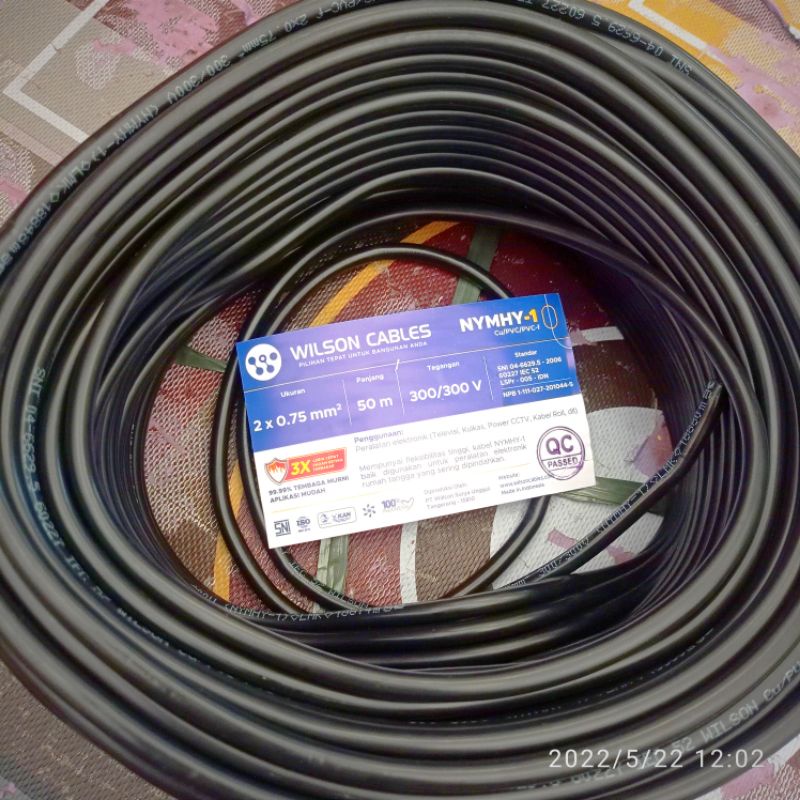 kabel listrik NYM serabut 2x0.75 wilson cable SNI LMK tembaga 1 roll