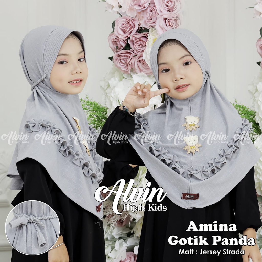Miemie_Shop - Jilbab Anak Strada Panda Rempel Bergo Plisket Tali Kepang Alvin 4-9 Tahun