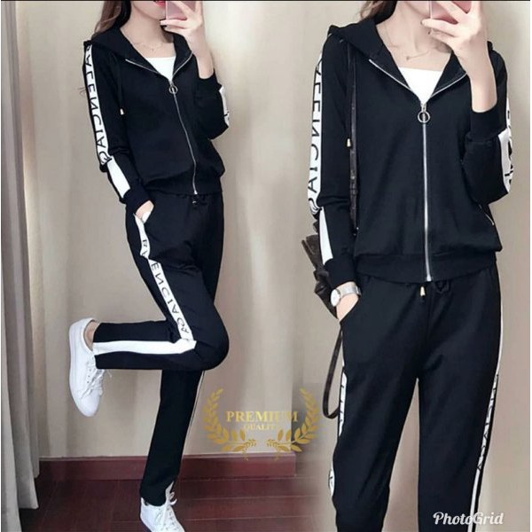 Setelan Wanita - Setelan Training - Stelan Baju Olahraga - Set Balenciage Hitam