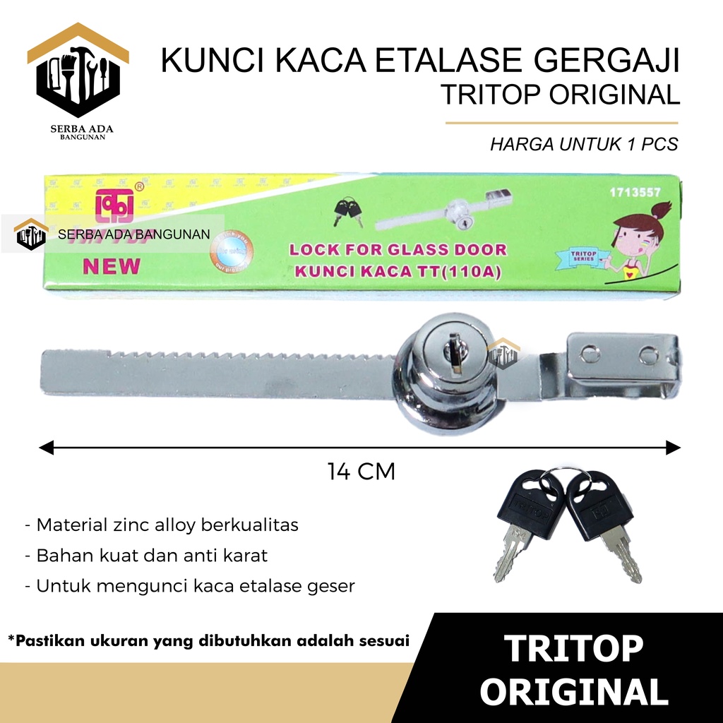 Kunci Kaca Etalase Geser WELDOM &amp; TRITOP ORIGINAL 100% GRADE PREMIUM l Kunci Gergaji