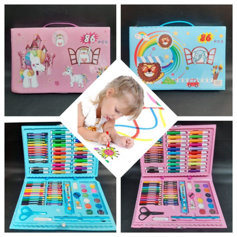 

Set mewarnai lengkap / painting set for kids 86pcs / pensil warna spidol crayon kit mewarnai anak