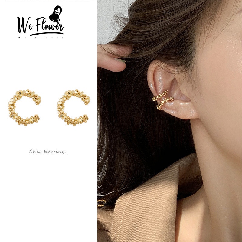 We Flower Anting Klip Bentuk Roda Gigi Kecil 14K Gold Untuk Wanita