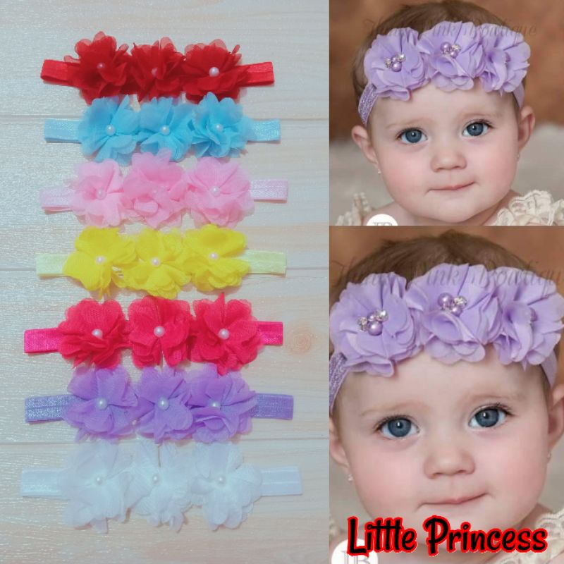 BANDANA BAYI TIGA BUNGA HEADBAND BAYI FLOWER