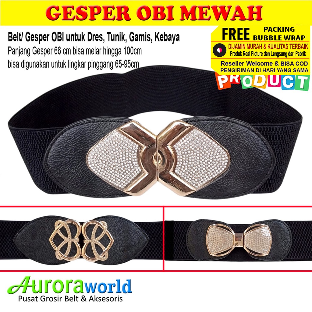 AURORAWORLD GESPER OBI KARET UNTUK DRESS GAMIS TUNIK IKAT PINGGANG WANITA FASHION BELT KARET Lebar Sabuk Fashion Korset Korea Obi Cewek Gasper besar kulit Hitam Elastis KEKINIAN CANTIK TERMURAH TERLARIS  bisa COD