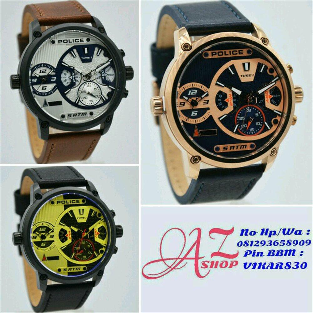 Laris Jam Tangan Pria Police 14833JS Dual Time Leather Kulit Original Murah Murah