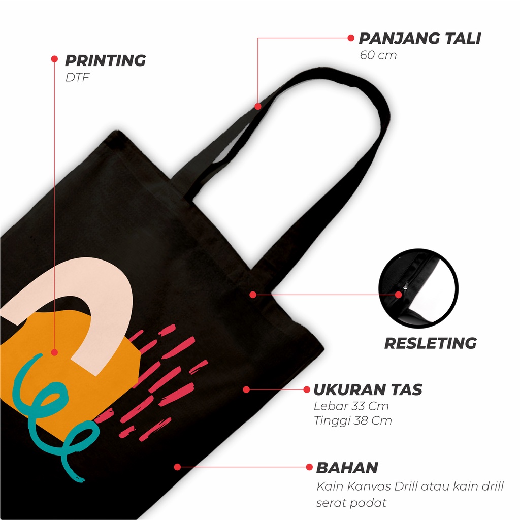 Sevine Totebag Resleting Tas Totebag Wanita Woman Artsy Nordic style Black Series Hitam - NHF 3