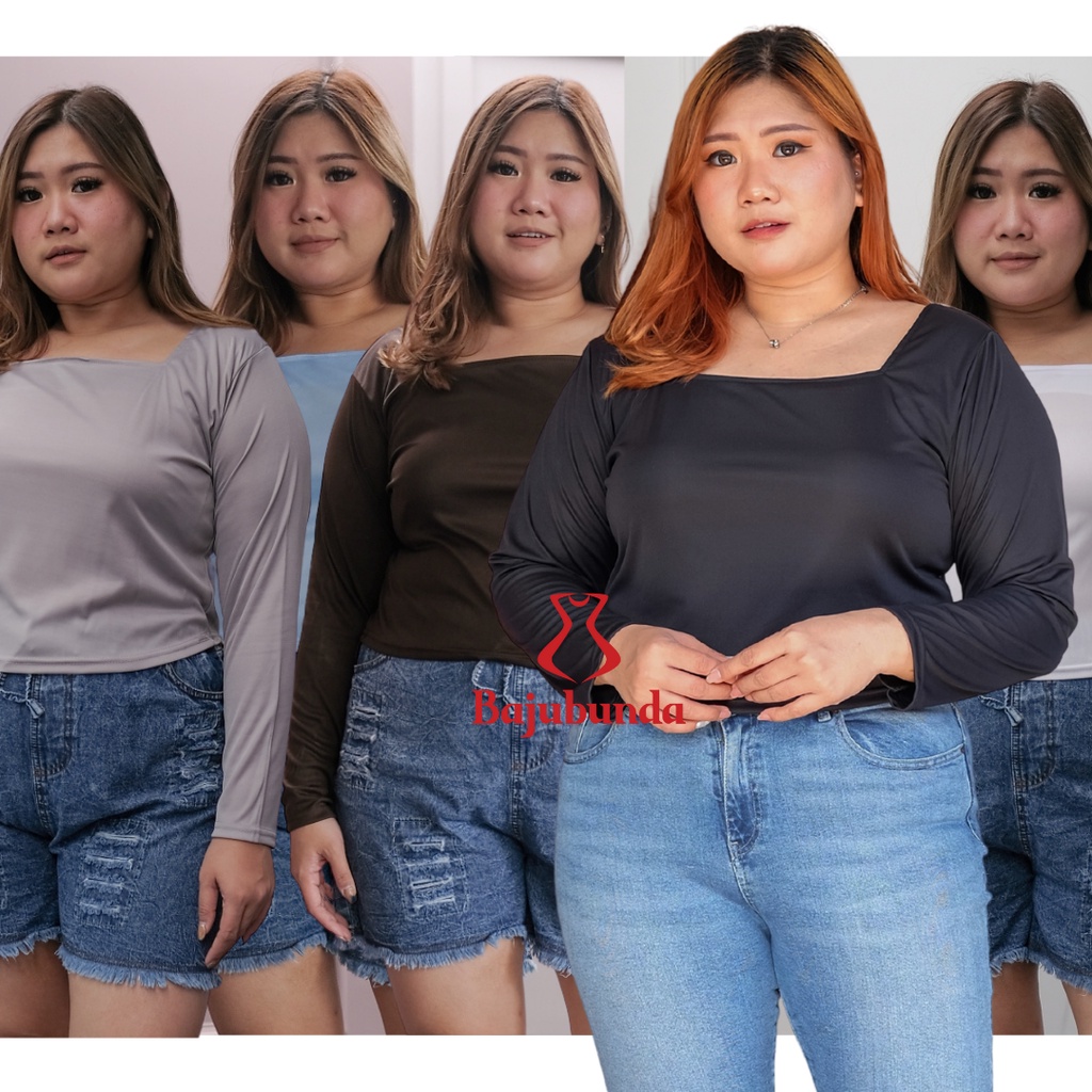 KAOS JUMBO BIG SIZE POLOS LENGAN PANJANG CROP WANITA BAJUBUNDA CHIKA