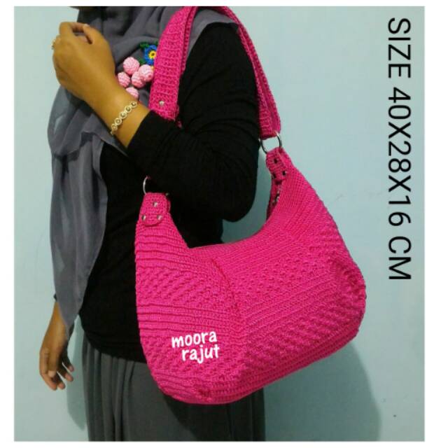 Tas rajut nilon HOBO FULL RAJUT PINK FANTA