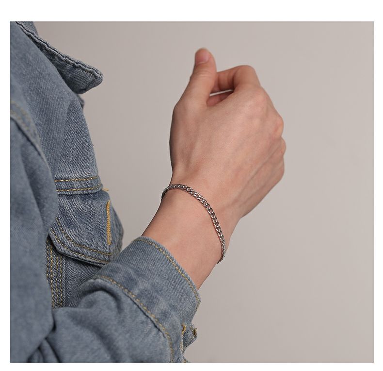 Gelang Rantai Pria Lebar 4mm Stainless Stel Curb Cuban Link Chain Bracelets Untuk Wanita Unisex Perhiasan Pergelangan Tangan