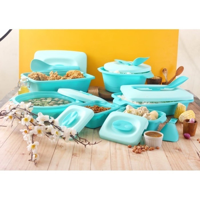 BELLA - AQUAMARINE PRASMANAN SERVING SET | KOTAK PIKNIK 6 SET AQUAMARINE BONUS SENDOK WAJAH SAJI