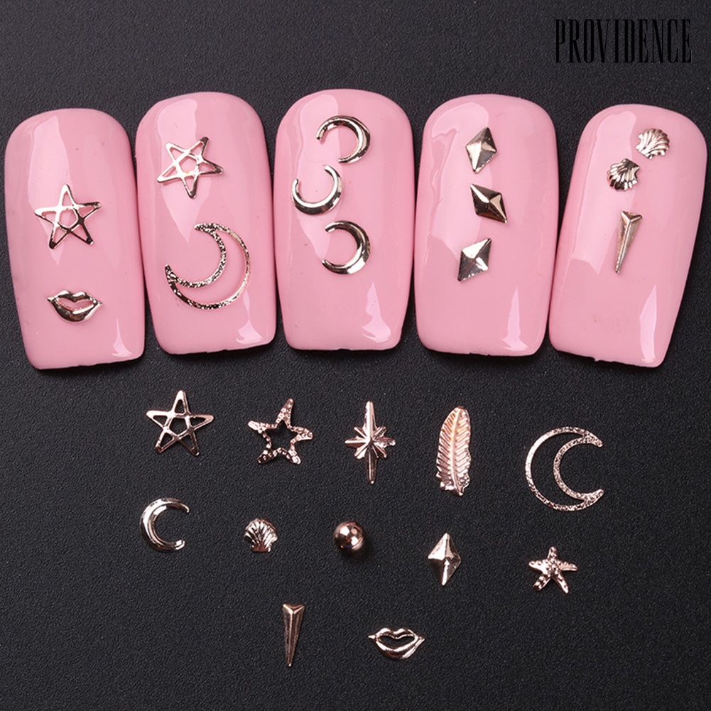 Providence 1 Box Metal Rivet Cross Bead Leaf Moon Star Nail Tips Decorations Manicure Tool