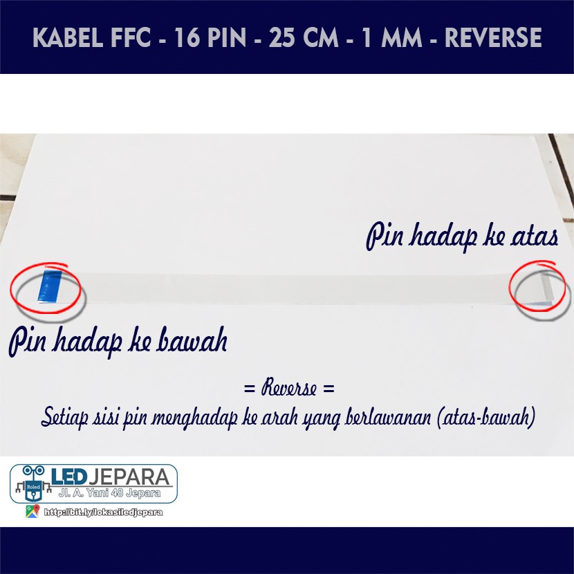 FFC Kabel Flexible 16 Pin 25 CM Terbalik