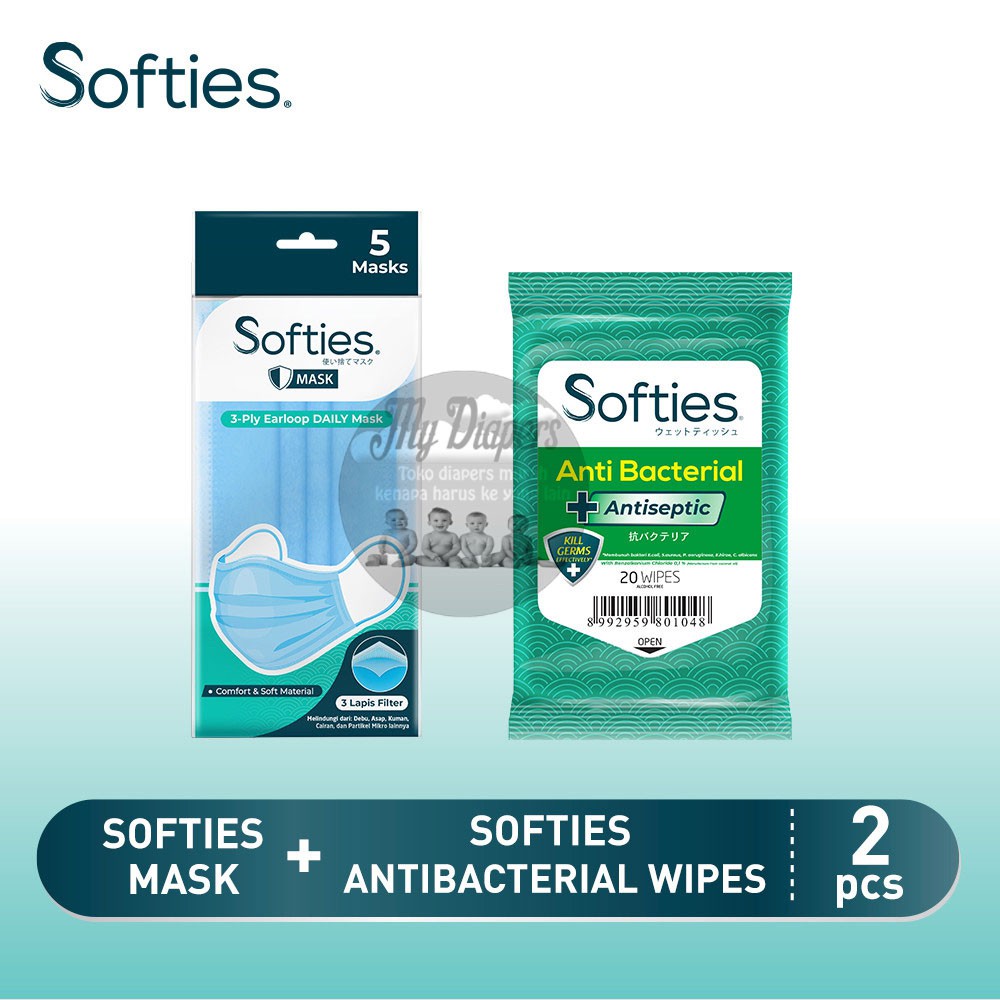 tissu Softies Antibacterial Wipes dan  Softies Mask