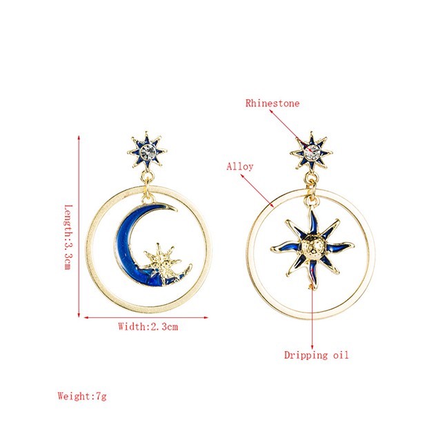 LRC Anting Tusuk Fashion Gold Color Moon Sun Oil Drop Pendant Alloy Rhinestone V03035