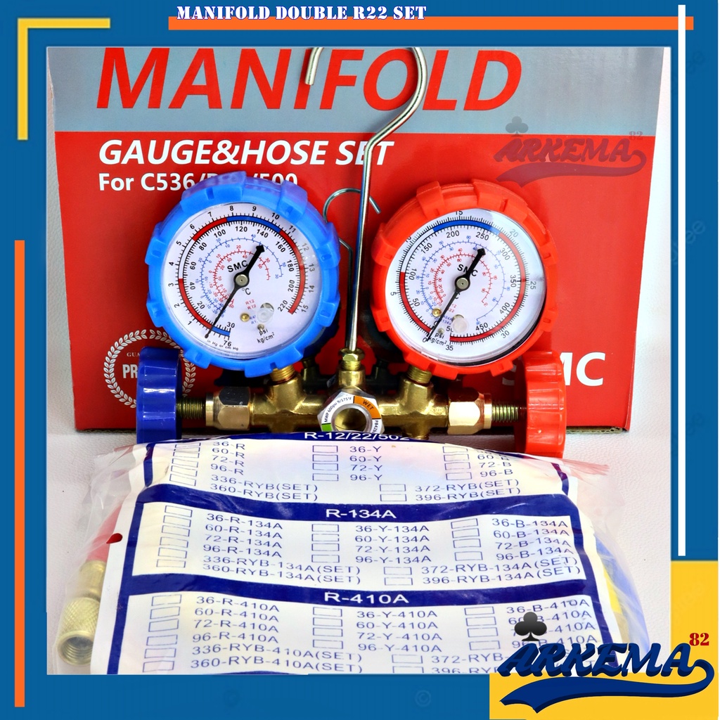 MANIFOLD DOUBLE SMC SET MULTI PREMIUM | MANIFOLD SET R410 R32 R22 R134 R404 R407 | ANALIZER R22