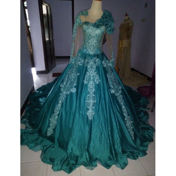 GAUN PENGANTIN MEWAH HIJAU TOSCA