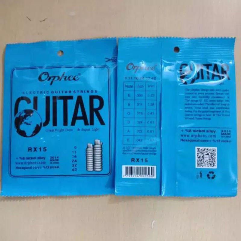 1 SET SENAR STRINGS GITAR ELEKTRIK MERK ORPHEE TIPE RX 15 UKURAN 0.09 GRATIS PICK GITAR
