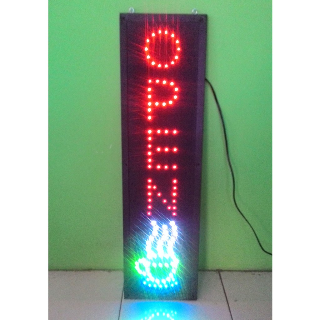 Jual Papan Tulisan Lampu LED Sign OPEN Vertikal Logo Cangkir Shopee Indonesia