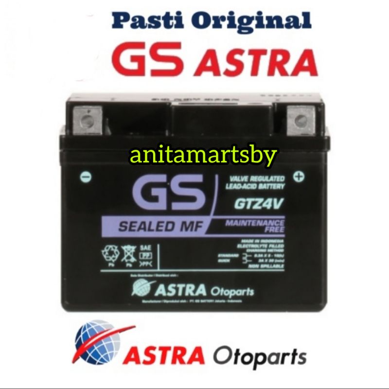 Jual Accu / Aki Motor Gs Astra Mf gtz4v (Maintenance Free) dimensi
