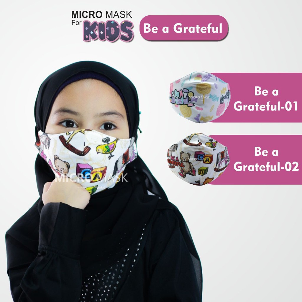 Masker Hijab Anak LUCU [ UNIXES ] BLOCK UP TO 70% VIRUS 2 PLY Proteksi Premium fleece & poly-fiber-Mask Be A Grateful