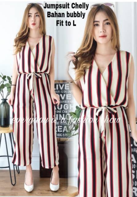 RESTOCK! JCNZ Jumpsuit Stripe Chelly / Jumsuit wanita salur terbaru (Ready 4 warna)