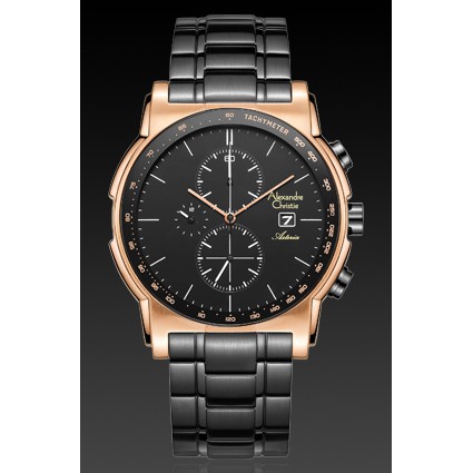 Alexandre Christie Ac6470 Rosegold Black,Jam Tangan Pria,Original