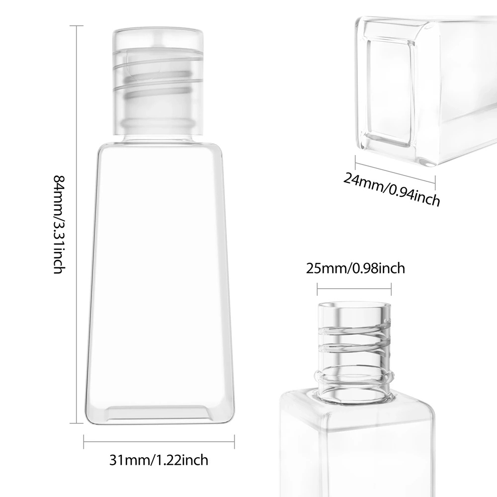 Botol Kosong Hand Sanitizer Bentuk Trapesium Bahan Plastik Transparan Ukuran 30ml / 60ml Dengan Tutup Flip