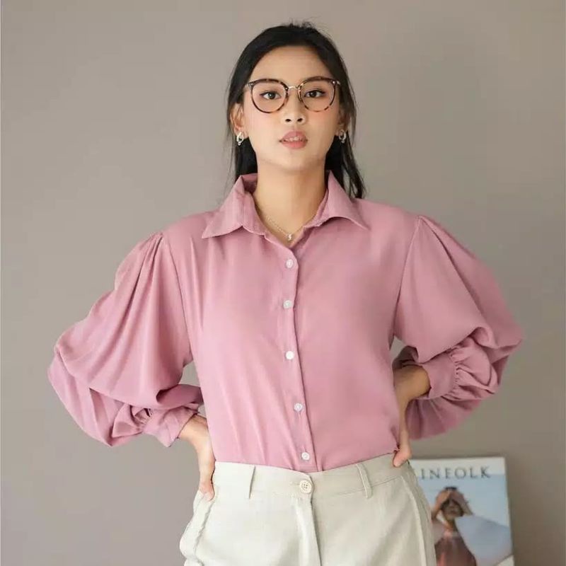 Audrey Kemeja Basic shirt / Atasan Wanita / Kemeja Balon / Blouse Korea / Kemeja Wanita