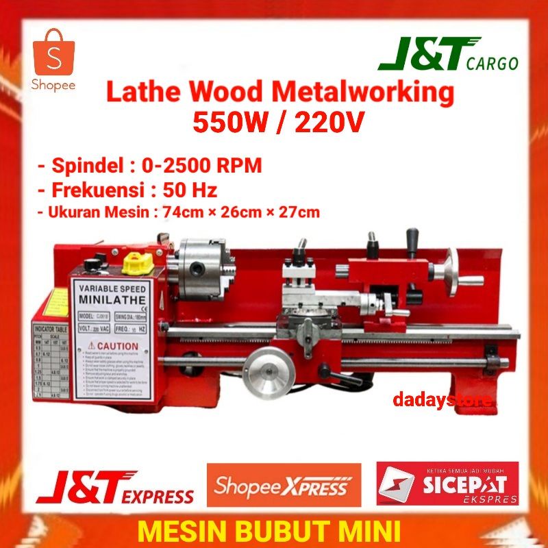 Mesin Bubut Mini Lathe Wood Metal Working Making 550W 220V CJ0618 Alat Bubut Alat Potong Mesin Pemot
