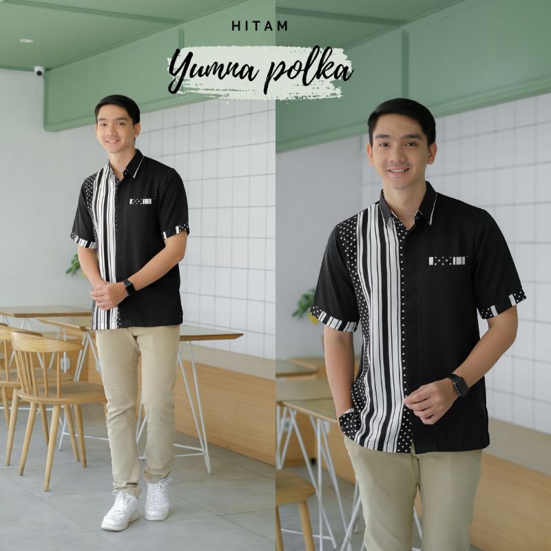 Baju Atasan Kemeja Yumna Polka Salur