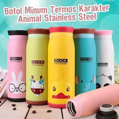 Termos animal stainless 500ml botol minum karakter binatang bisa panas atau dingin bisa untuk teh atau air putih