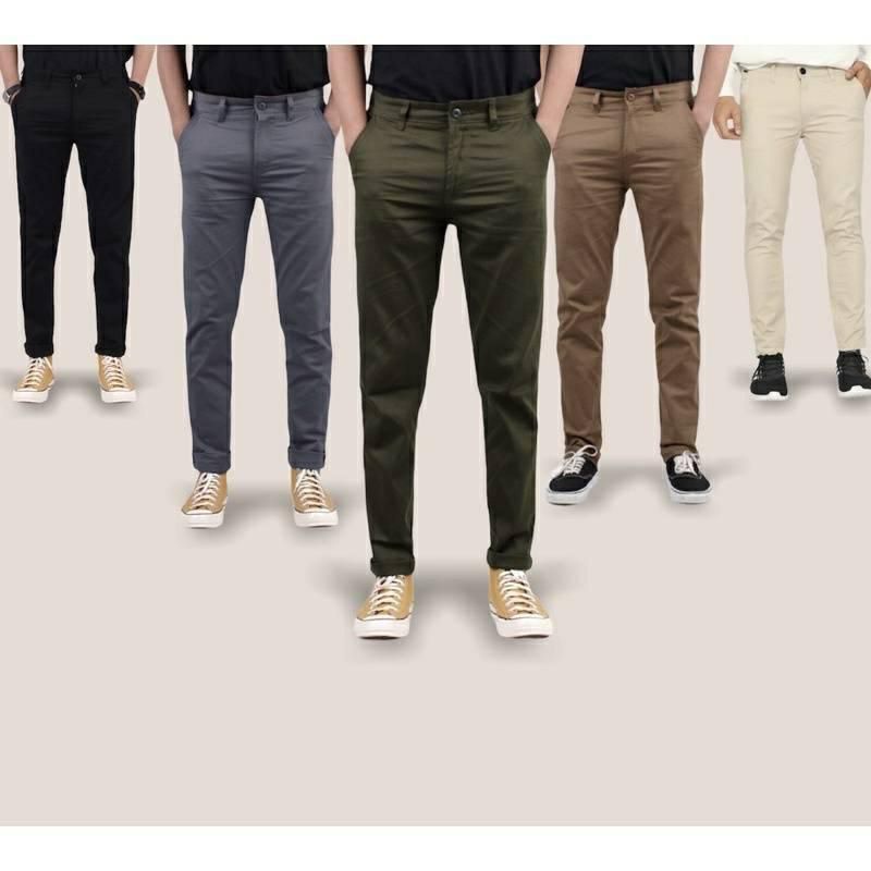 CELANA CHINO Panjang pria Slimfit KERJAHARIAN Santai Casual Formal Hitam Abu Cream Mocca Size 27-38