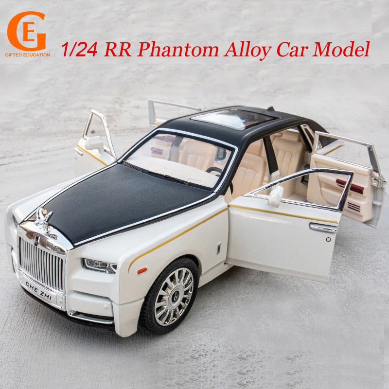 Mainan Simulasi Mobil Roll-Royce Phantom Bahan Alloy Skala 1 / 24 Dengan Suara + Lampu Untuk Hadiah