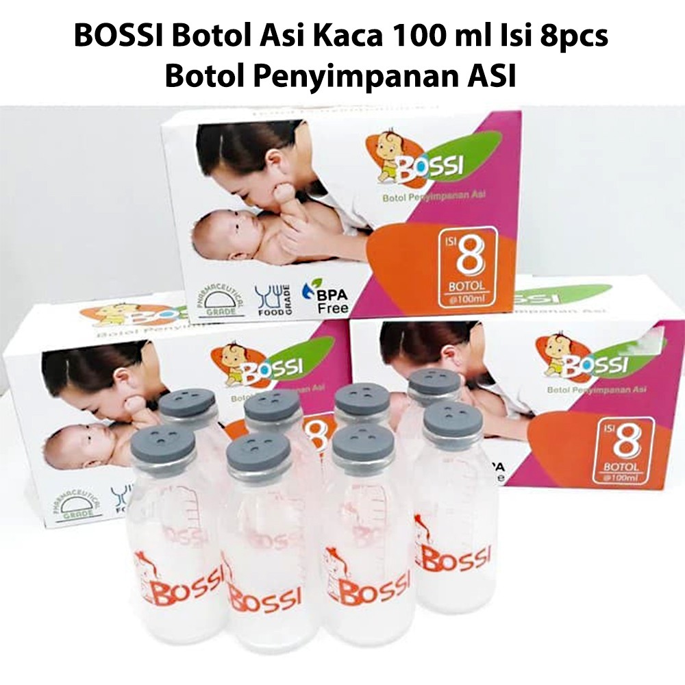 BOSSI Botol Asi Kaca 100 ml Isi 8pcs Botol Penyimpanan ASI