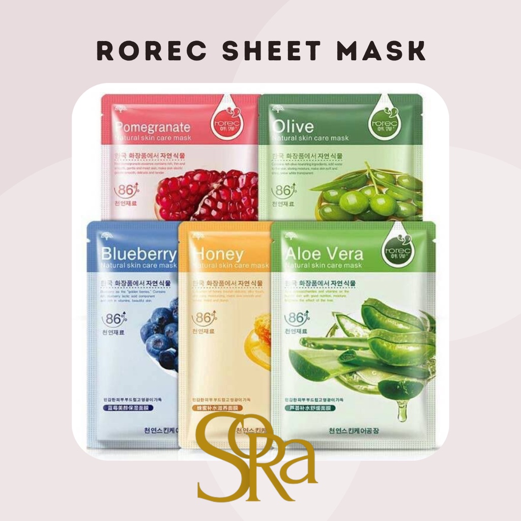 Rorec Sheet Mask Masker Wajah Blueberry Aloe Vera Pomegranate Honey Cucumbar Olive