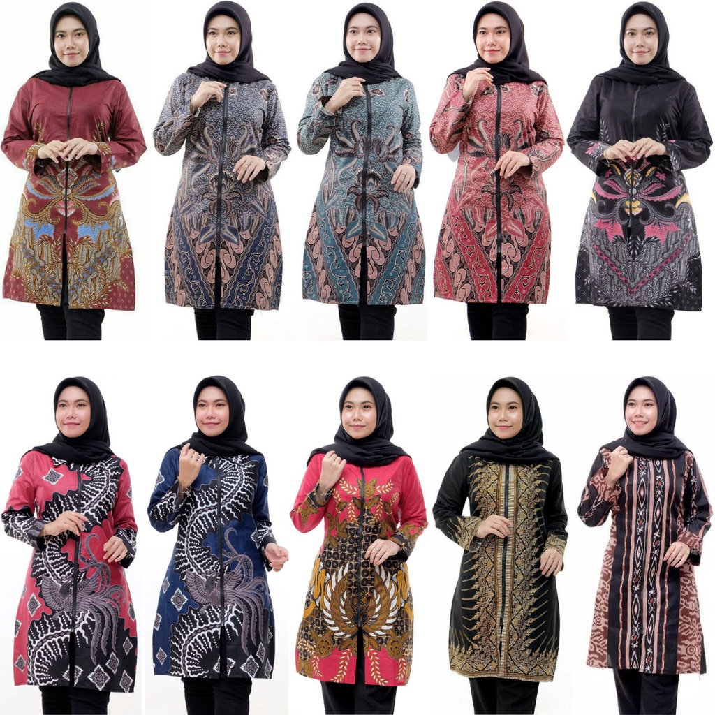 MCbatik | Atasan Batik Wanita Tunik Batik Wanita Zipper Depan M L XL XXL Jumbo