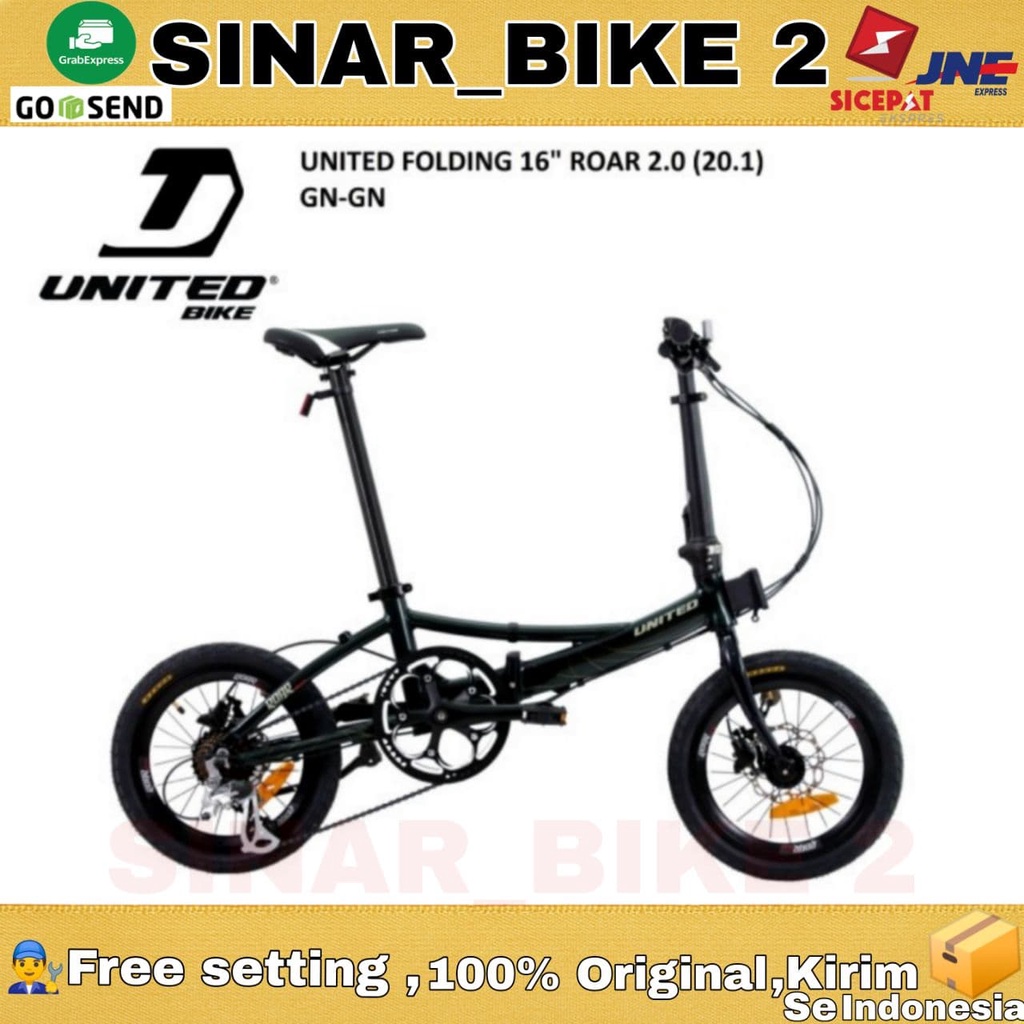 Sepeda Lipat 16 Inch UNITED ROAR 2.0 Frame Alloy 8 Speed Rem Hidrolik