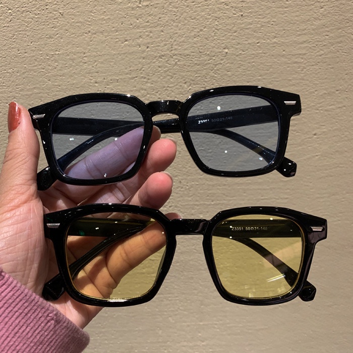 Kacamata Hitam Bentuk Kotak Lensa Warna Gaya Retro Korea Untuk Unisex
